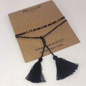 New Madewell Black Beadstrand Wrap Bracelet Fringe
